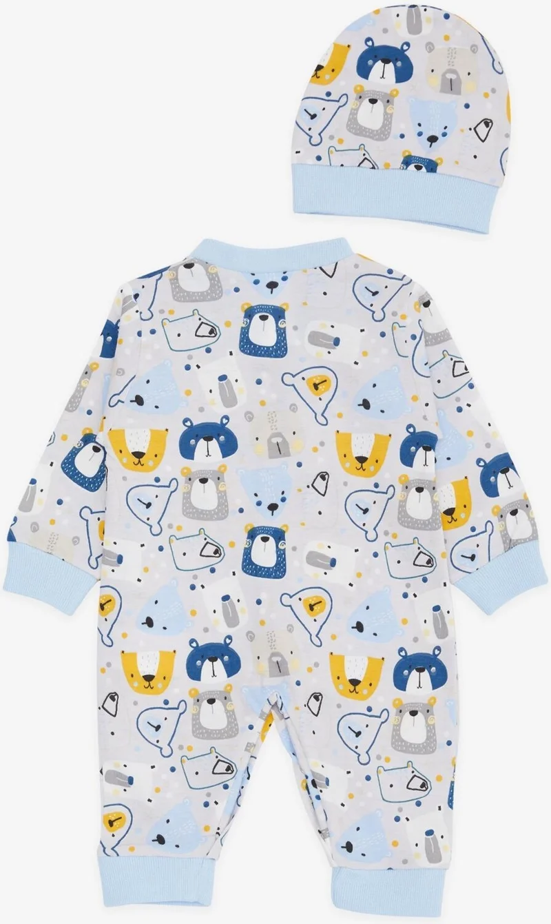 Wellnax Breeze Refresh Breeze Baby Boy Rompers with Cute Teddy Bear Pattern, 0-3 Months-6 Months, Ice Blue