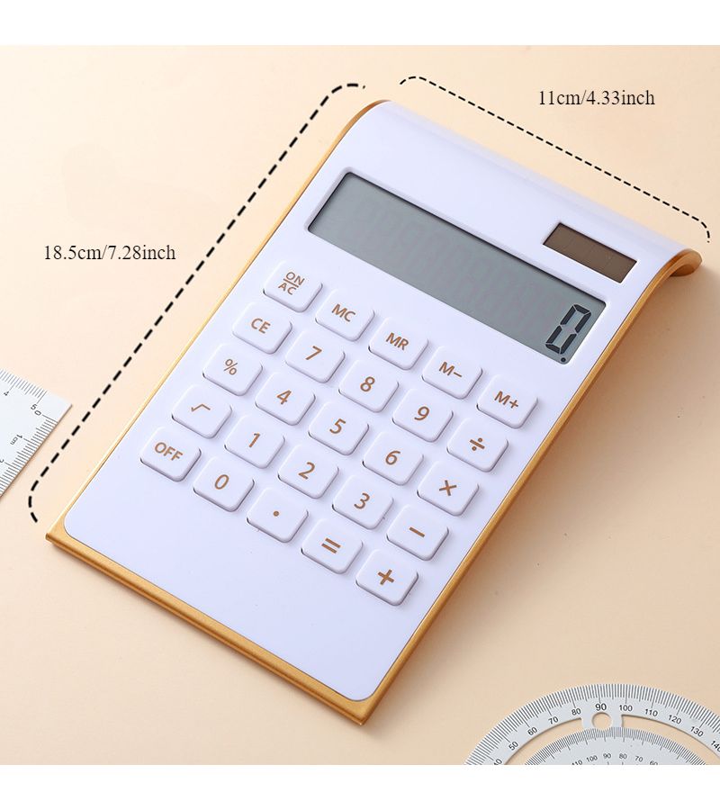 Ultra Thin Solar Powered Desktop Calculator With White Color Dual Power Source For Office Or School Supplies - Image 3