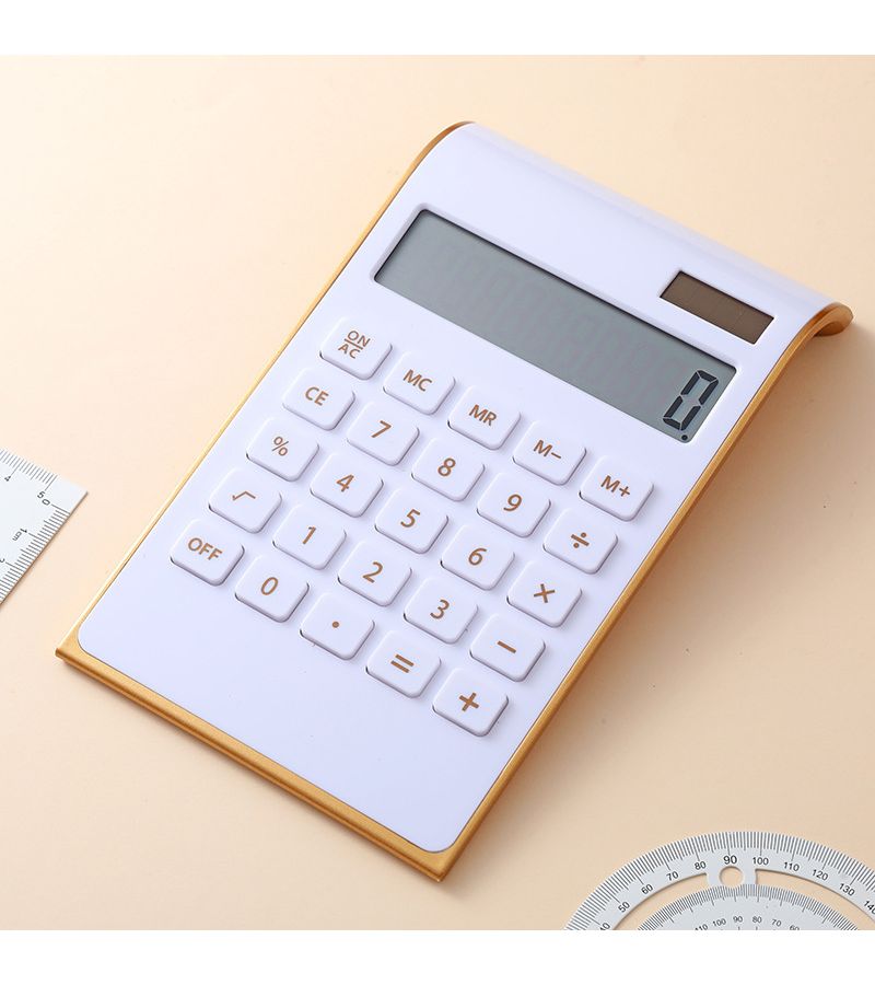 Ultra Thin Solar Powered Desktop Calculator With White Color Dual Power Source For Office Or School Supplies - Image 5