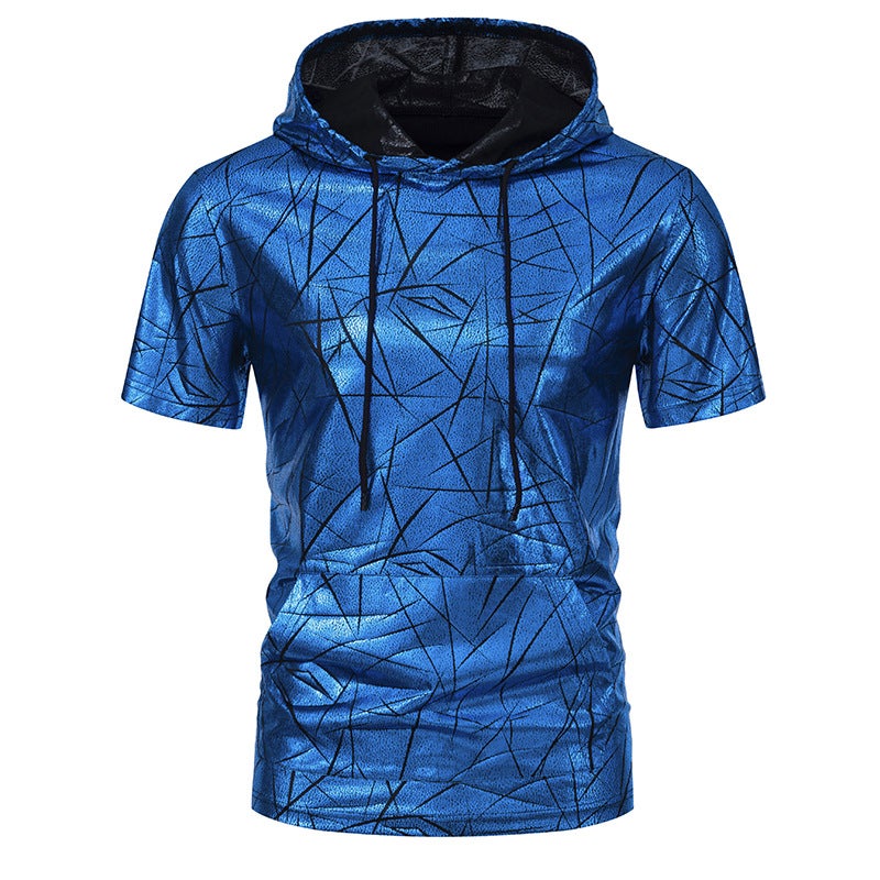 'S New 70S Disco Hooded Bronzing Short-Sleeved T-Shirt 015P40 - Image 1