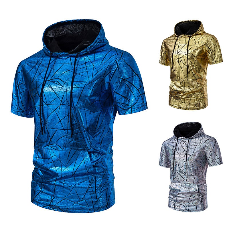 'S New 70S Disco Hooded Bronzing Short-Sleeved T-Shirt 015P40 - Image 4