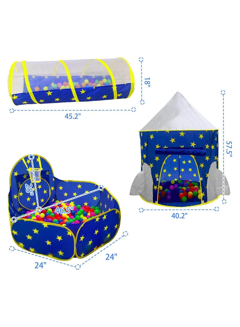 NNEWVANTE 3pcs Kids Play Tent for Boys with Ball Pit, Crawl Tunnel, Princess Tents for Toddlers, Baby Space World Playhouse Toys, Boys Indoor& Outdoor Play House, Perfect Kid’s Gifts.BLUE  - Image 2