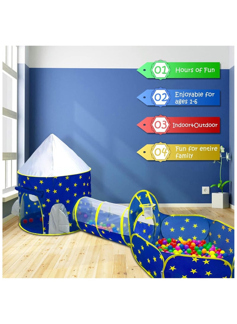 NNEWVANTE 3pcs Kids Play Tent for Boys with Ball Pit, Crawl Tunnel, Princess Tents for Toddlers, Baby Space World Playhouse Toys, Boys Indoor& Outdoor Play House, Perfect Kid’s Gifts.BLUE  - Image 3