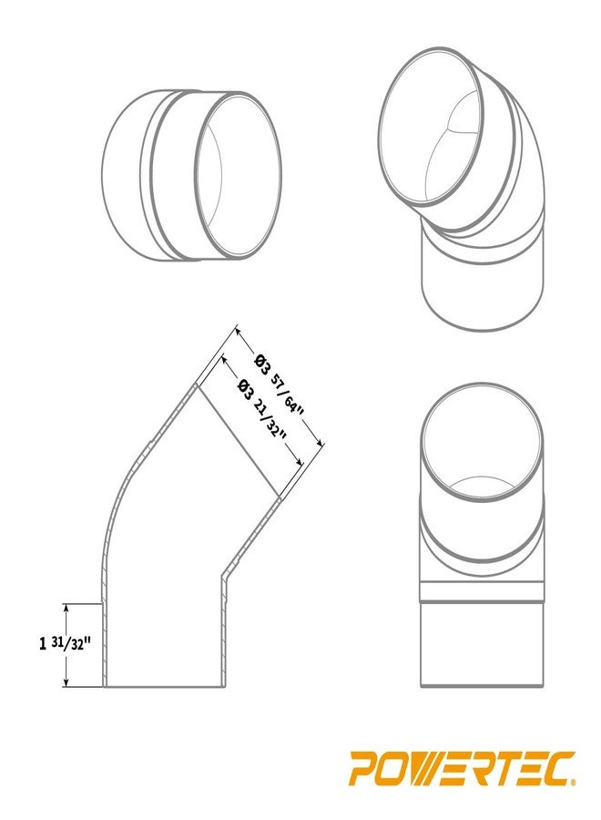 باورتيك كوع POWERTEC 70183 مقاس 4 بوصات بزاوية 45 درجة - موصل جامع الغبار المصنوع من بلاستيك ABS (أسود) - Image 2