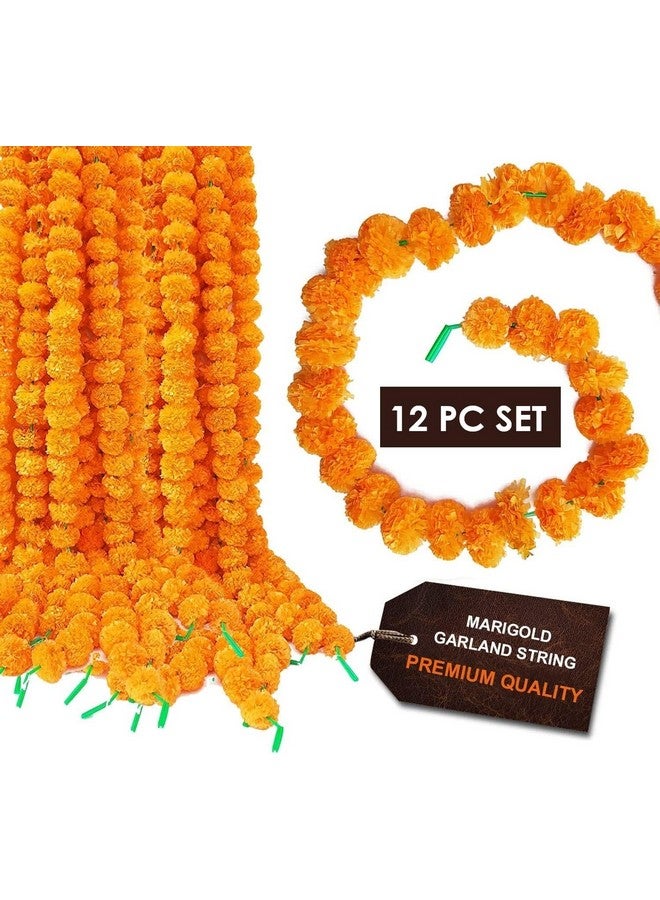 CRAFTSMAN SATVIK 12 PC (5feet/60 inch) Artificial Marigold Flowers Garland for Indian/American Indoor/Outdoor Party Decoration for Diwali, Christmas, Halloween, Wedding, Mantle, Spring Bush Faux Puja Orange - Image 3