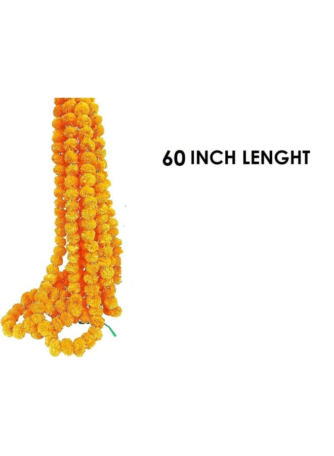 CRAFTSMAN SATVIK 12 PC (5feet/60 inch) Artificial Marigold Flowers Garland for Indian/American Indoor/Outdoor Party Decoration for Diwali, Christmas, Halloween, Wedding, Mantle, Spring Bush Faux Puja Orange - Image 2