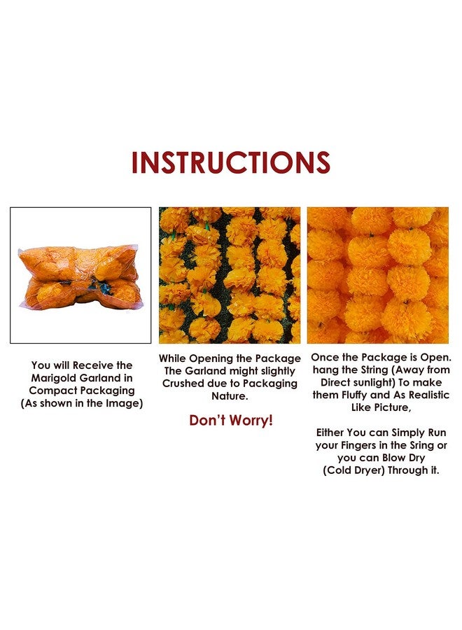 CRAFTSMAN SATVIK 12 PC (5feet/60 inch) Artificial Marigold Flowers Garland for Indian/American Indoor/Outdoor Party Decoration for Diwali, Christmas, Halloween, Wedding, Mantle, Spring Bush Faux Puja Orange - Image 4