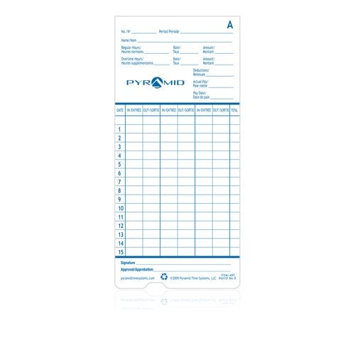 Pyramid Time Systems - Genuine and Authentic English and French Time Cards (42415F) for Pyramid Models 2500, 2500K1, 2600 and 2650 6-Column Time Clocks, 2 Sided Punch Cards - 100 Time Cards - Image 2