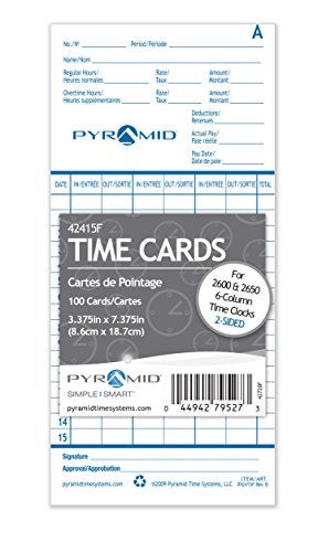 Pyramid Time Systems - Genuine and Authentic English and French Time Cards (42415F) for Pyramid Models 2500, 2500K1, 2600 and 2650 6-Column Time Clocks, 2 Sided Punch Cards - 100 Time Cards - Image 3
