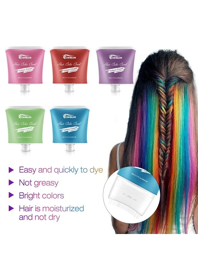 Temporary Hair Coloring Dye Wax 5 Colors, Comblor Hair Color Wax for DIY Hair Dye,Temporary Color Hair Wax for Mustache & Beard & Men & Women & Kids or Pets Hair Color, Kids Color Crayons (5 x 60 ml)