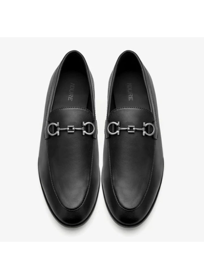 نديور حذاء لوفر رجالي أسود من الجلد من NDURE مع إبزيم معدني على شكل حصان، حذاء رسمي قابل للارتداء بدون رباط - Image 5