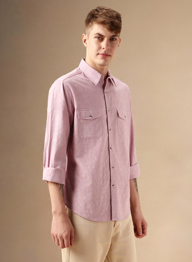 Dennis Lingo Men's Pink 100% Cotton Textured Shirt - Image 1