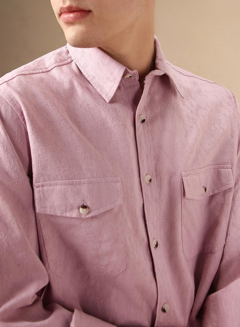Dennis Lingo Men's Pink 100% Cotton Textured Shirt - Image 5