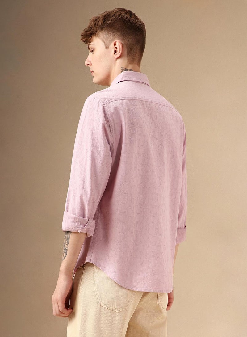 Dennis Lingo Men's Pink 100% Cotton Textured Shirt - Image 3