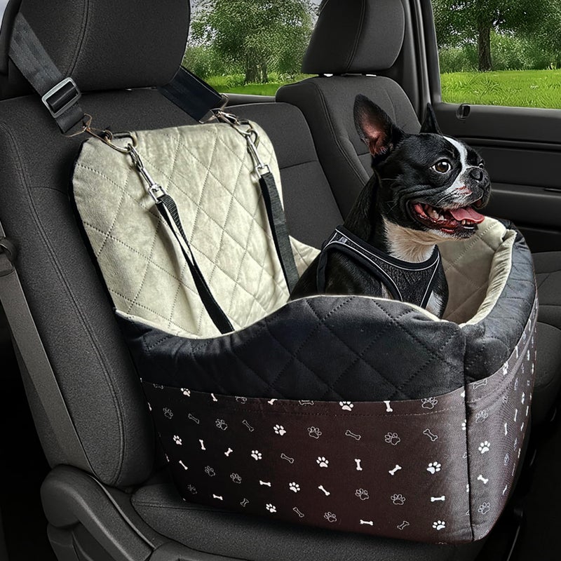 OtterPets Small Dog Car Seat, Memory Foam Dog Booster Car Seats with Thick Cushion for Medium Dogs Under 35lbs, 3Storage Pockets with Zipper, 2 Safety Belts (Black, Regular) - Image 1