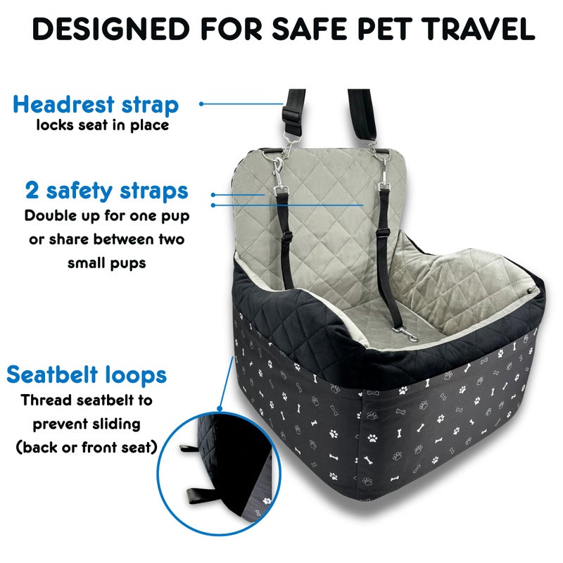 OtterPets Small Dog Car Seat, Memory Foam Dog Booster Car Seats with Thick Cushion for Medium Dogs Under 35lbs, 3Storage Pockets with Zipper, 2 Safety Belts (Black, Regular) - Image 5