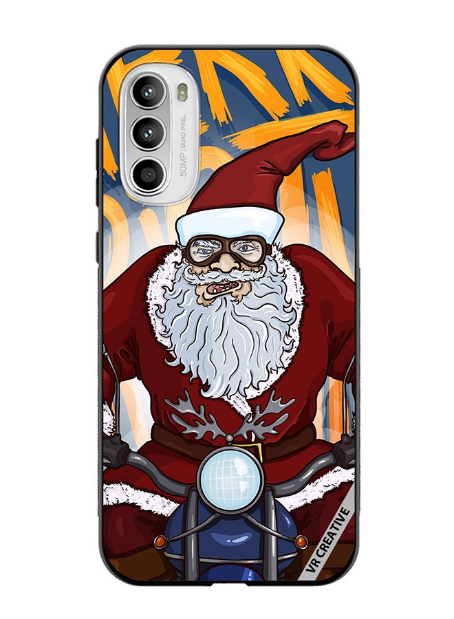 VR CREATIVE Protective Case Cover For Motorola Moto G82 Cartoon Christmas Postcard Santa Claus On Motorcycle Design Multicolour - Image 1