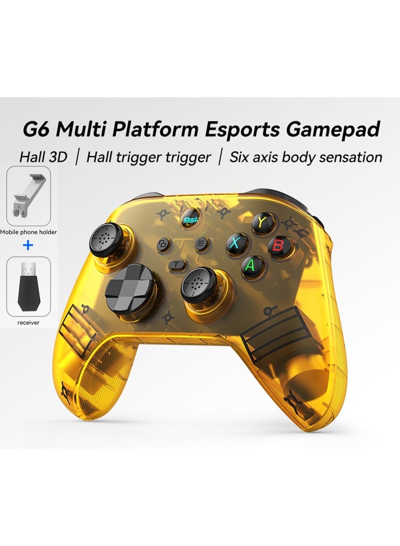 BSP Classic Transparent Gamepad BSP G6 Wireless Game Controller for Switch / PC / iOS / Android with 2.4G Receiver, Holder, Hall Joystick/Hall trigger, TURBO Continuous Transmission, Asymmetric Double Vibration Motor, 6-Axis Gyroscope, Programmable Back Buttons, Anti Slip Texture - Image 1