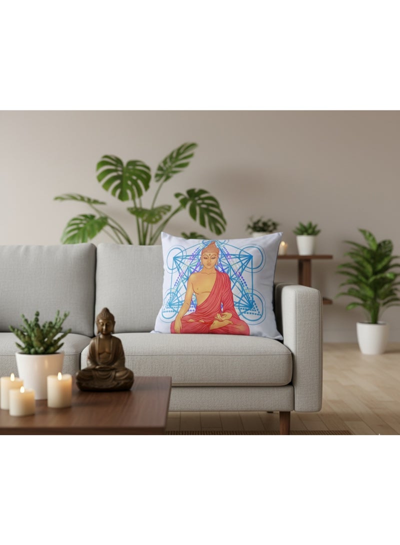 سوق الديكور غطاء وسادة بوذا، مقاس 45 × 45 سم، أبيض، تصميم هندسي، طباعة على الوجهين، غطاء وسادة مربع، كيس وسادة، ديكور منزلي للأريكة والأريكة والسرير والكرسي - Image 2