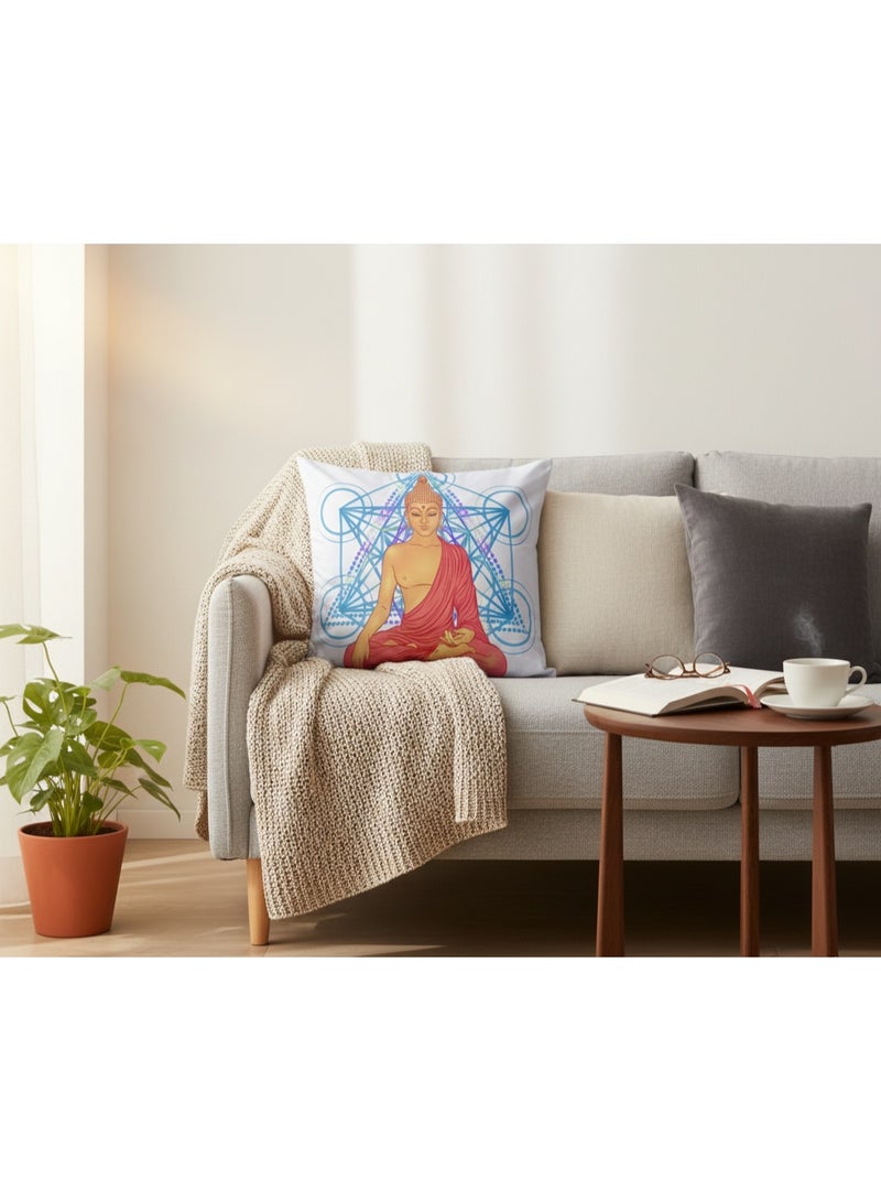 سوق الديكور غطاء وسادة بوذا، مقاس 45 × 45 سم، أبيض، تصميم هندسي، طباعة على الوجهين، غطاء وسادة مربع، كيس وسادة، ديكور منزلي للأريكة والأريكة والسرير والكرسي - Image 4
