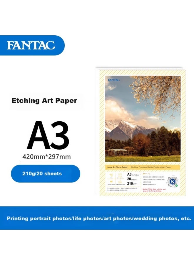 Fantac Etching Illustration Art Paper A3 Hand-Painted Realistic Photo Paper 210G Color Inkjet Printing Photo Paper 20 Sheets Pack 9895-695 - Image 1
