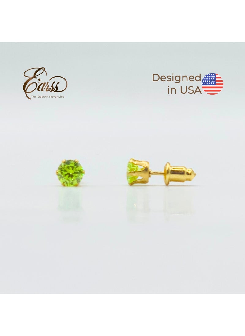 Earss Peridot Birth Stone Aug Gold Stud | Stainless Steel | 18K Gold Plated  - Image 2