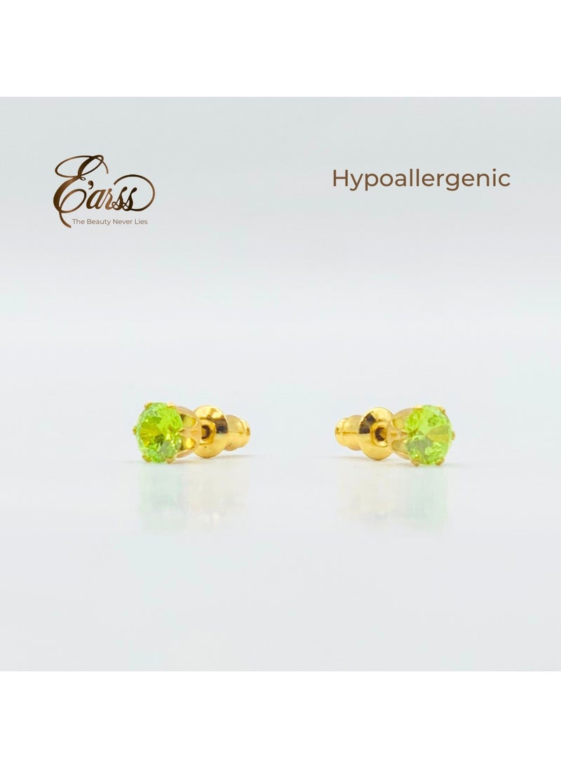 Earss Peridot Birth Stone Aug Gold Stud | Stainless Steel | 18K Gold Plated  - Image 3