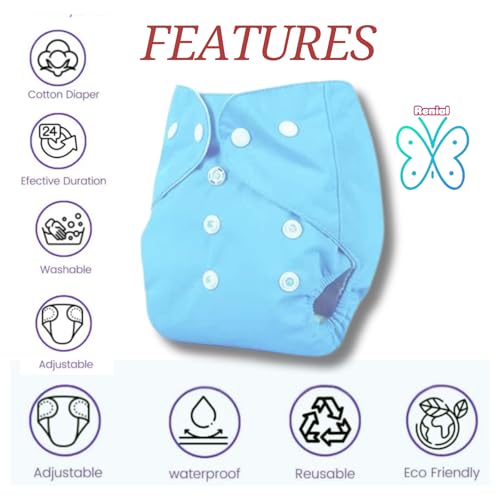 Renial reusable Cloth Diaper with Inserts – Adjustable Size for Babies 3 Months to 3 Years – Single Pack (BLUE) - Image 4