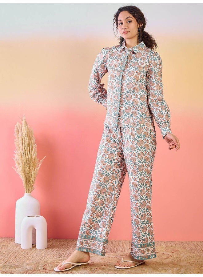 AKS Floral Printed Cotton Shirt With Trousers - Image 5