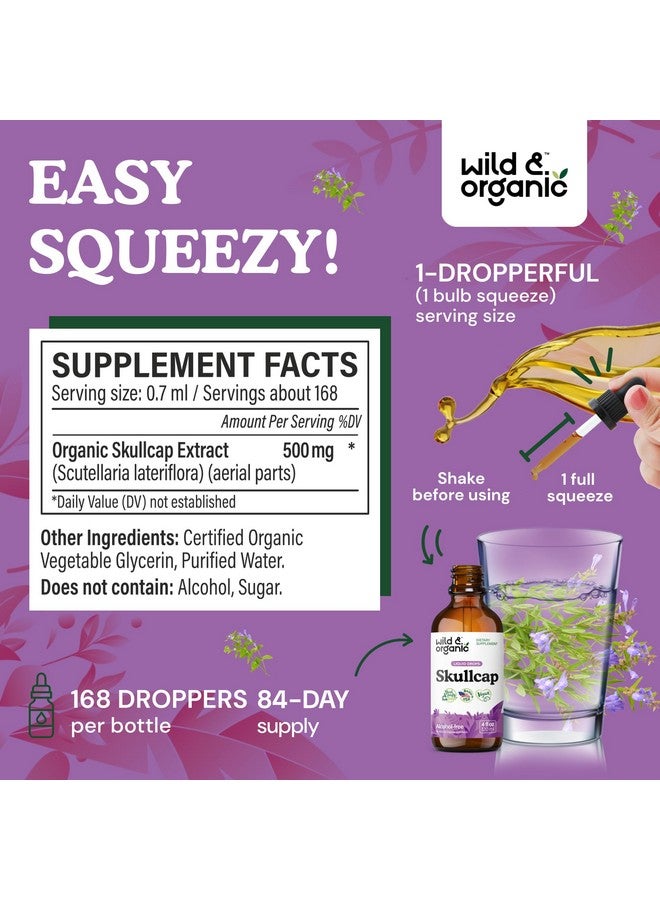 Wild & Organic Skullcap Herb Tincture - Skullcap Supplement for Mood Support - Relaxing Liquid Extract Drops - Vegan, Sugar & Alcohol-Free - 4 fl oz - Image 3