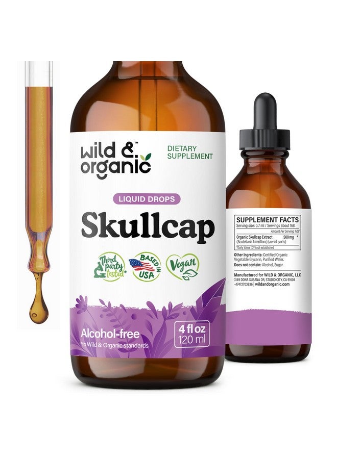 Wild & Organic Skullcap Herb Tincture - Skullcap Supplement for Mood Support - Relaxing Liquid Extract Drops - Vegan, Sugar & Alcohol-Free - 4 fl oz - Image 1