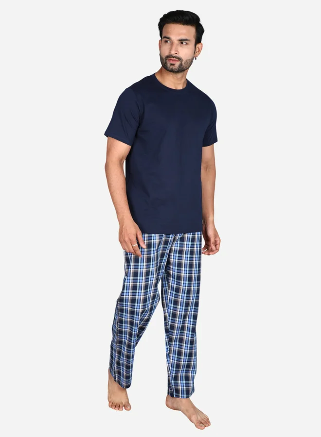 victor and jane Victor and Jane Solid Short Sleeve T-Shirt and Checked Pyjama Set