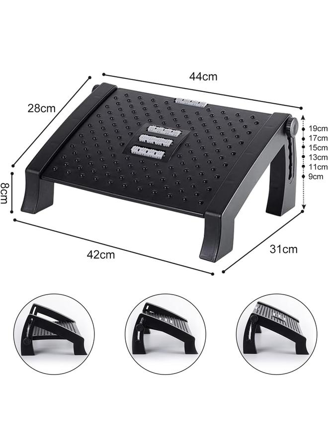 Foot Massager - Shiatsu Acupressure  Foot Rest Under Desk, Ergonomic 6 Heights Adjustable Office Foot Rest for Under Desk, Foot Rest Under Desk with Massage Surface at Work, Under Desk Footrest for Pressure Relief, Black - Image 4