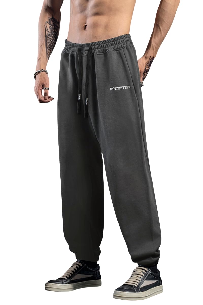 HHZ Mens Cotton Joggers Sweatpants Loose Sweat Pants Baggy Sweatpants Gym Workout Jogging Yoga Lounge Jesery Pajama Pants with Elastic Bottom Straight Leg SweatpantsY002Dark Grey38