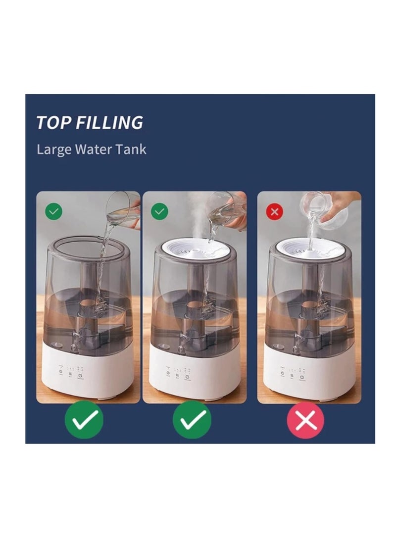 مرطب هواء، تعبئة علوية سعة 3.2 لتر، رذاذ بارد بالموجات فوق الصوتية، 3 مستويات للرذاذ، مؤقت 8 ساعات، إيقاف تلقائي عند نفاذ الماء، ضوء ليلي ملون لإعادة التدوير، مرطب للمنزل والمكتب - Image 3