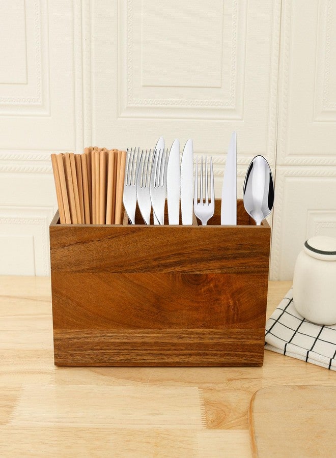 Hevtsde Kitchen Utensil Holder - Removable Divider Wood Silverware Organizer with 3 Compartments, Large Silverware Utensil Caddy for Countertop Farmhouse Kitchen Party - Image 5