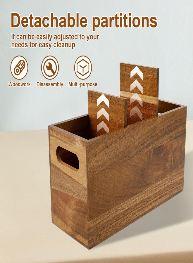 Hevtsde Kitchen Utensil Holder - Removable Divider Wood Silverware Organizer with 3 Compartments, Large Silverware Utensil Caddy for Countertop Farmhouse Kitchen Party - Image 3