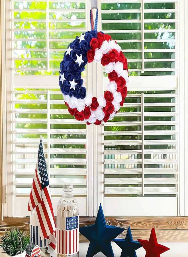 BINFEN Silk Roses 4th of July Wreath, Red White Blue Patriotic Wreaths for Front Door, Memorial & Independence Day Decorations, Americana Decor for Front Porch Wall Window Indoor Outdoor (13”) - Image 4