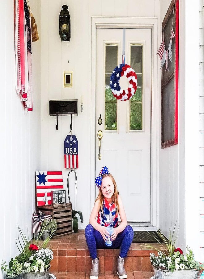 BINFEN Silk Roses 4th of July Wreath, Red White Blue Patriotic Wreaths for Front Door, Memorial & Independence Day Decorations, Americana Decor for Front Porch Wall Window Indoor Outdoor (13”) - Image 3