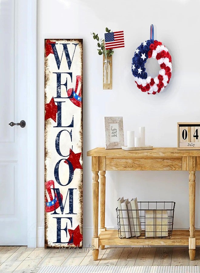 BINFEN Silk Roses 4th of July Wreath, Red White Blue Patriotic Wreaths for Front Door, Memorial & Independence Day Decorations, Americana Decor for Front Porch Wall Window Indoor Outdoor (13”) - Image 5