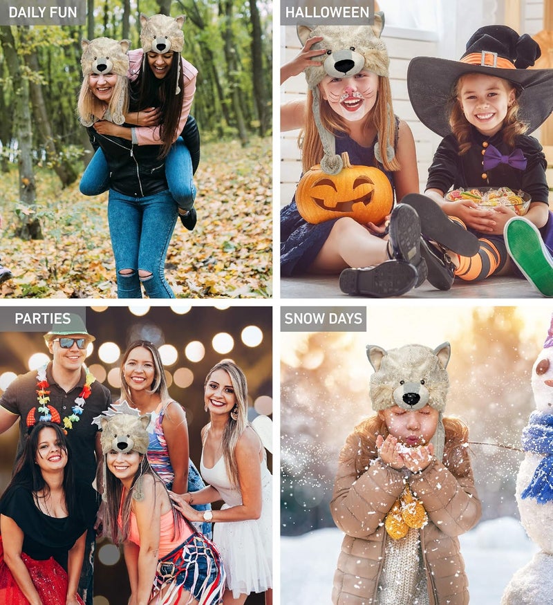 Puzzled Brown Moose Plush Hat - Super Soft Warm Hat With Ear Flaps, Cozy Fleece Winter Hat For Kids & Teens - One Size - Image 3