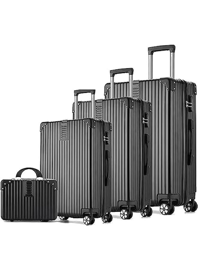 HOOKOR Luggage Set, 4-piece (14/20/24/28) Suitcases with Universal Wheels PC+ABS Durable Hardshell Luggage (Black) - Image 1