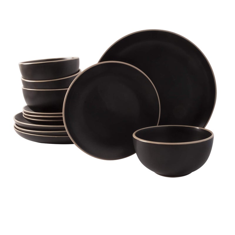 Gibson Home Rockaway Round Stoneware Dinnerware Sets Service for 4 12pcs Black