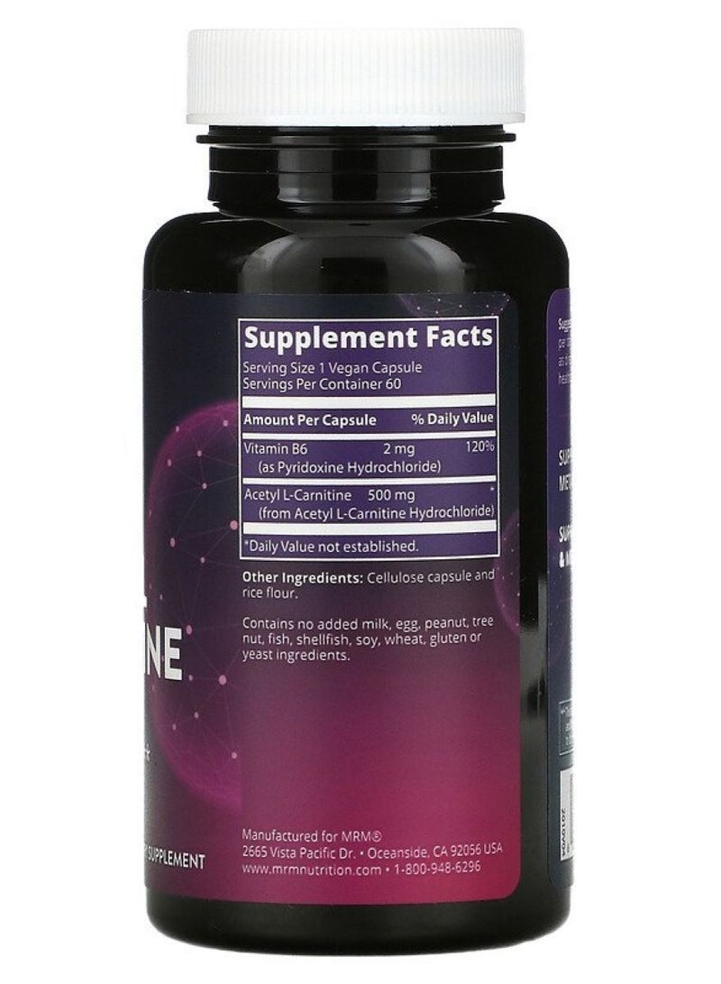 MRM Acetyl Nutrition L-Carnitine 60 Vegan Capsules - Image 2