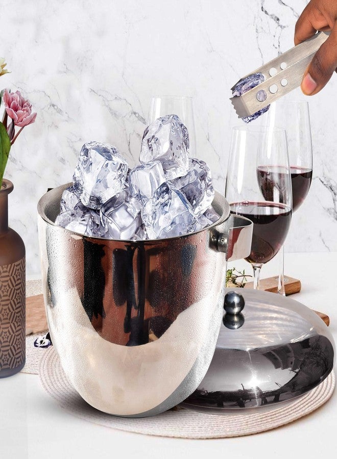 Pure Source India Premium Stainless Steel Insulated Double Walled Plain Ice Bucket with Lid & Ice Tonge for Home Bar Accessories, Mini Bar (1700 ML) - Image 2