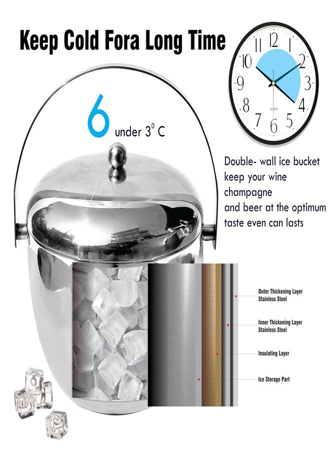 Pure Source India Premium Stainless Steel Insulated Double Walled Plain Ice Bucket with Lid & Ice Tonge for Home Bar Accessories, Mini Bar (1700 ML) - Image 4
