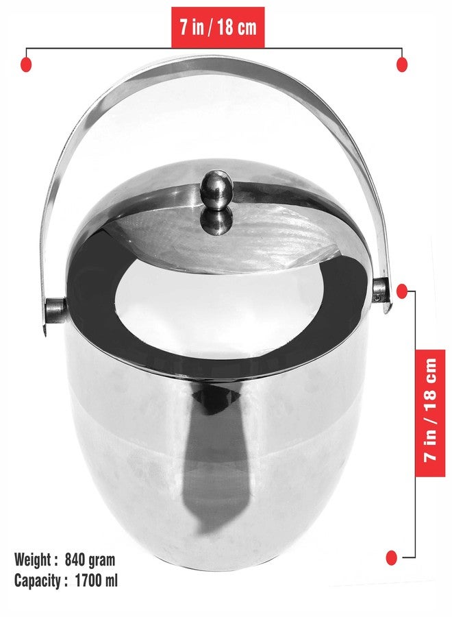 Pure Source India Premium Stainless Steel Insulated Double Walled Plain Ice Bucket with Lid & Ice Tonge for Home Bar Accessories, Mini Bar (1700 ML) - Image 5