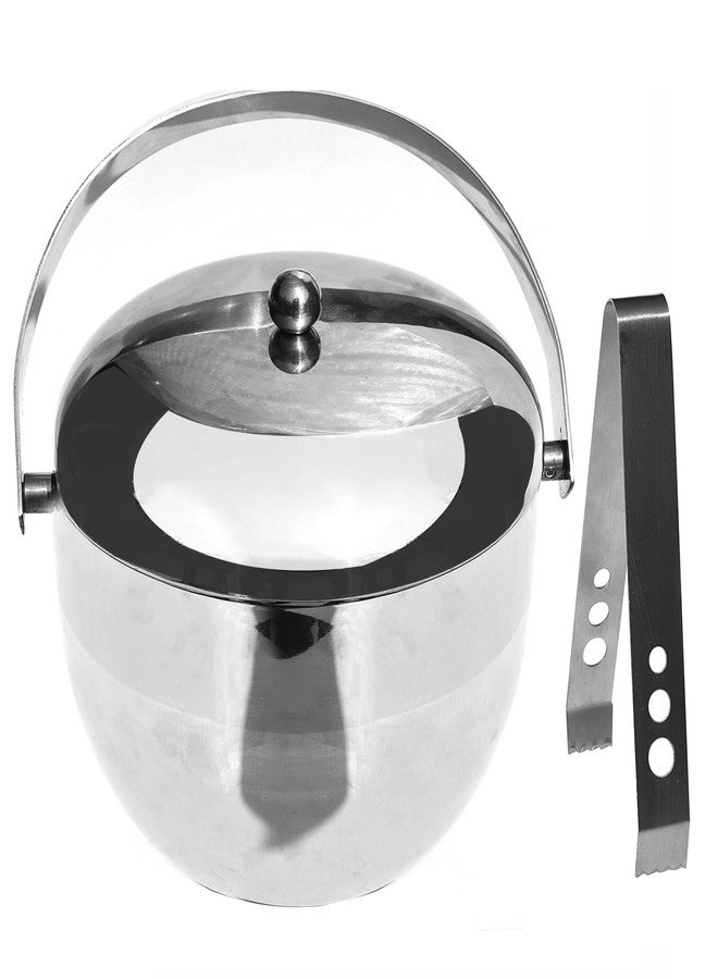 Pure Source India Premium Stainless Steel Insulated Double Walled Plain Ice Bucket with Lid & Ice Tonge for Home Bar Accessories, Mini Bar (1700 ML) - Image 1