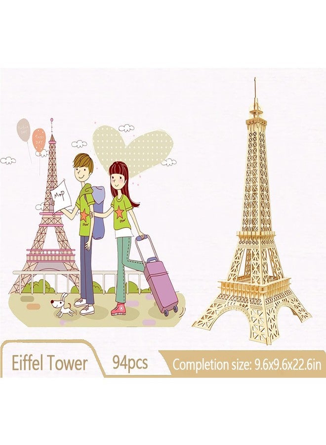 Bitopbi 3D Wooden Puzzles Laser Engraving DIY Safe Assembly Constructor Kit Toy for Teens and Adults, World Famous Buildings Mechanical 3-D Models for Self-Assembly (Eiffel Tower) - Image 3
