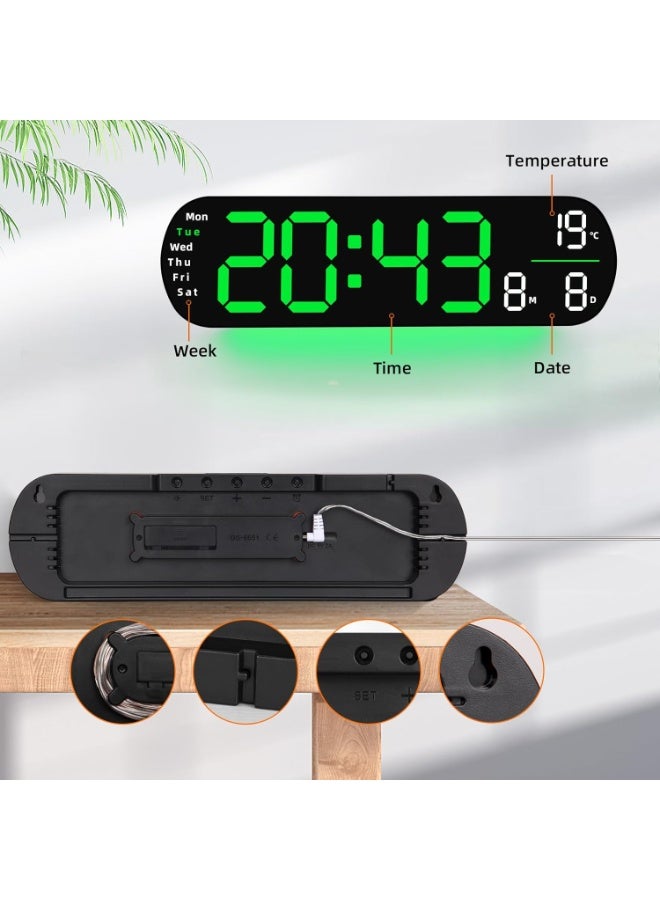Multifunctional LED Digital Wall Clock with Remote Control, Date and Temperature Display - Image 2